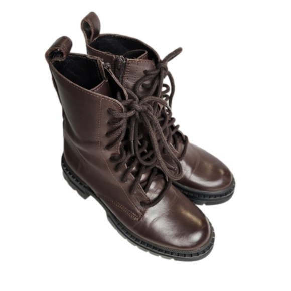 Size 6.5 Platform boot Leather Chunky combat boot Brown color STEVE MADDEN - Picture 2 of 15